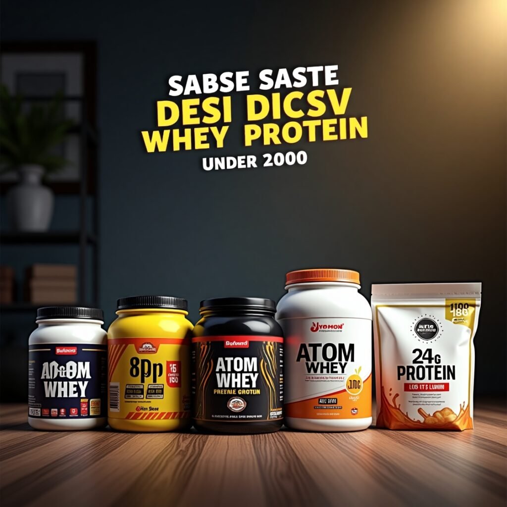 Top 5 cheapest Indian whey protein brands under ₹2000 – Nakpro, Atom, As-it-is, Nutrabay, Amul for beginner muscle gain